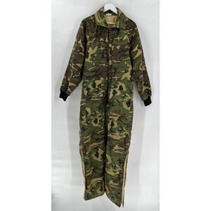 Vintage Military Jumpsuit Mens Large Green Brown Camouflage Nylon Zip Up Flight